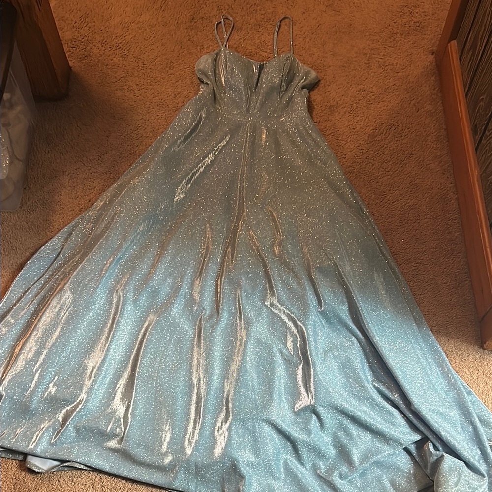 Sparkling Blue Gown with Spaghetti Straps